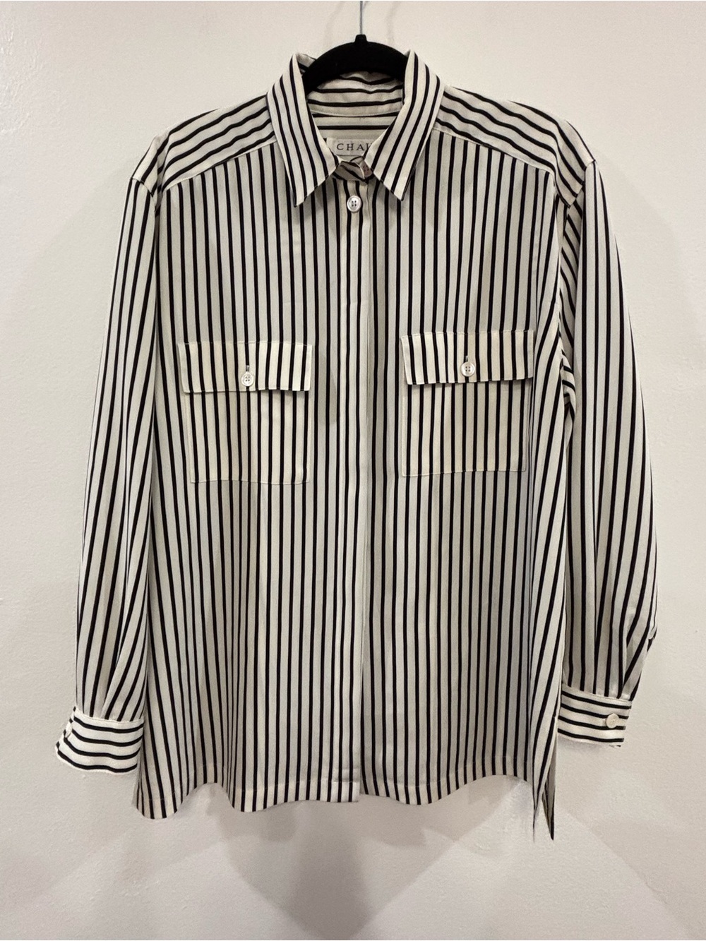 Chaus Cream and Black Striped Button-Up Blouse - Picture 4 of 15